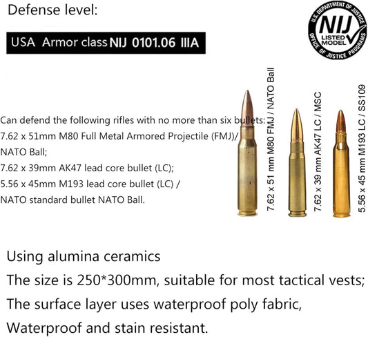 Panneau Pare-balles NIJ IV-Plaque balistique en céramique d'alumine + PE Seule Plaque d'insertion Protection Dorsale de Poitrine Protection Pare-balles
