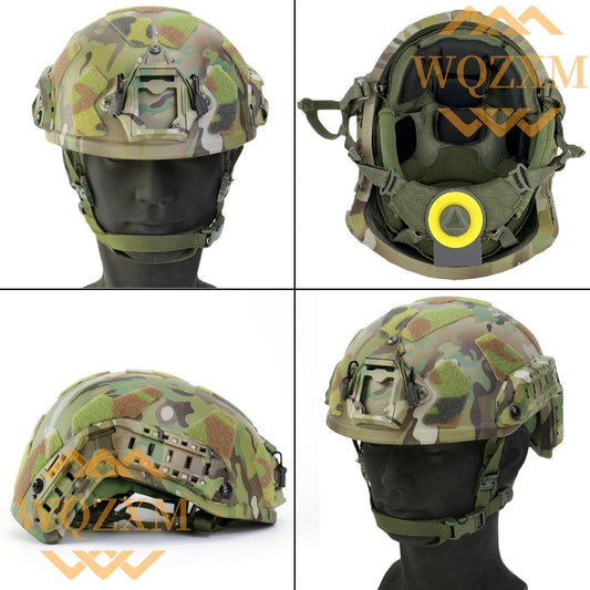 WQZXM Casque Pare-balles Fast SF Style NIJ Niveau IV Coupe Haute Fast 7,62 * 51MM Casques Tactiques Militaires(Tan,L)