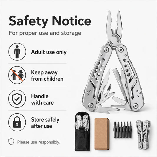 Pince Multifonction Pliable Inox – Set Embouts Tournevis & Pochette – Camping, Bricolage, Vélo
