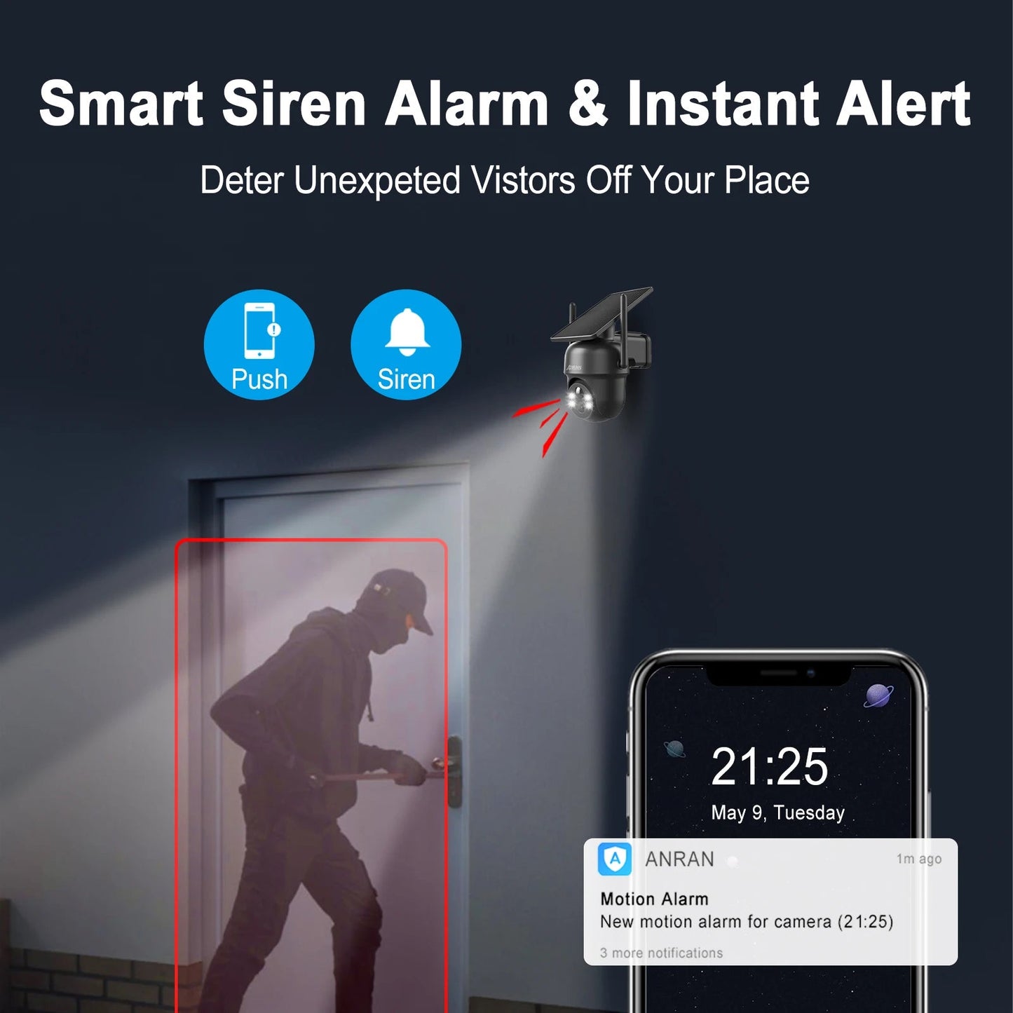 Caméra de Surveillance Solaire WiFi ANRAN 5MP – Sécurité Extérieure Intelligente | Vision Nocturne Couleur | Rotation 360° | Audio Bidirectionnel | Détection Humaine PIR | Étanche IP66 Ma boutique
