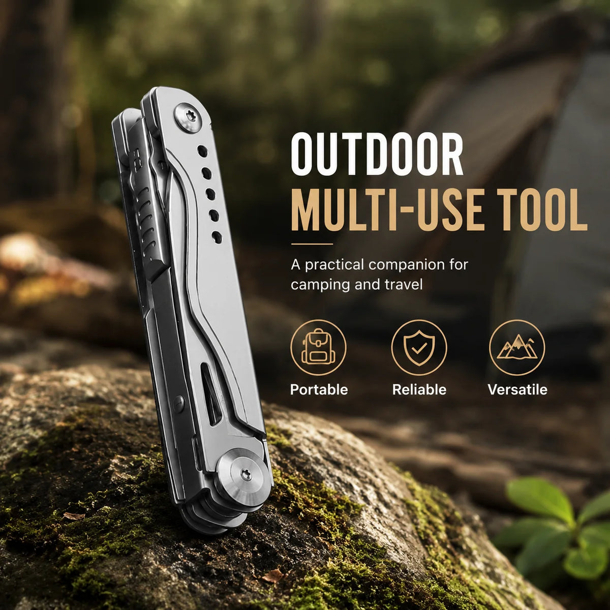 Outil multifonction de poche compact pour camping et randonnée