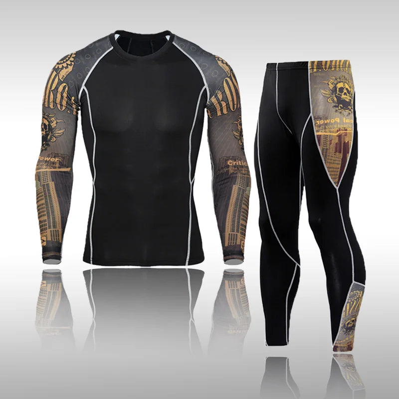 Ensemble de compression homme 2 ou 3 pièces, MMA et fitness