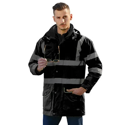 Veste de Sécurité Haute Visibilité EN471 ANSI/SEA 107 7-en-1 - Parka Imperméable et Coupe-Vent, Vêtement de Travail Réfléchissant, Manteau de Pluie Chaud et Résistant - BLACKBEARD OUTDOOR INDUSTRIES