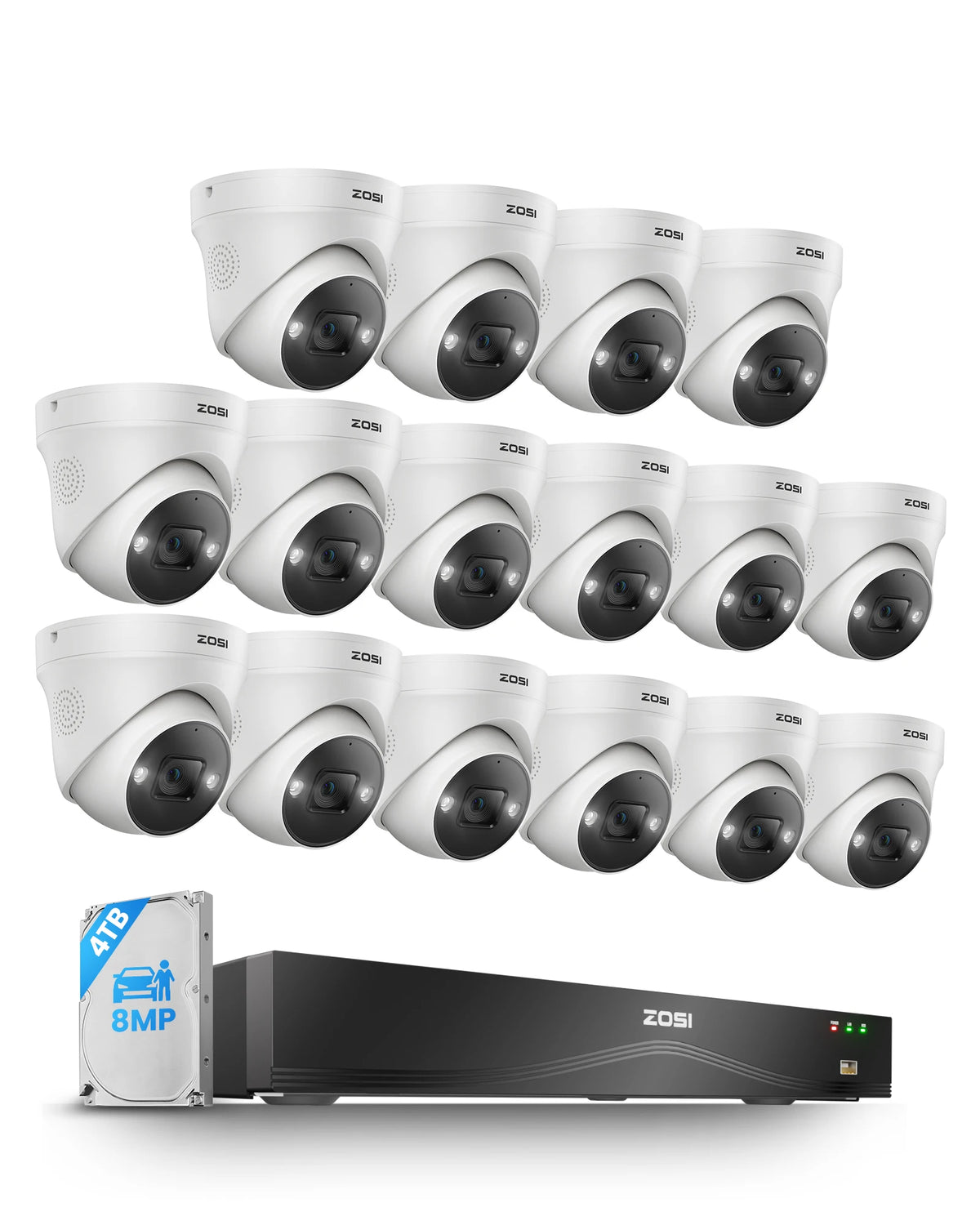 Kit NVR POE 4K 16 Ports Extensible 32CH – Double Disque Dur, Caméras 8MP Détection IA, Audio Bidirectionnel, H.265+, CE/FCC/UL
