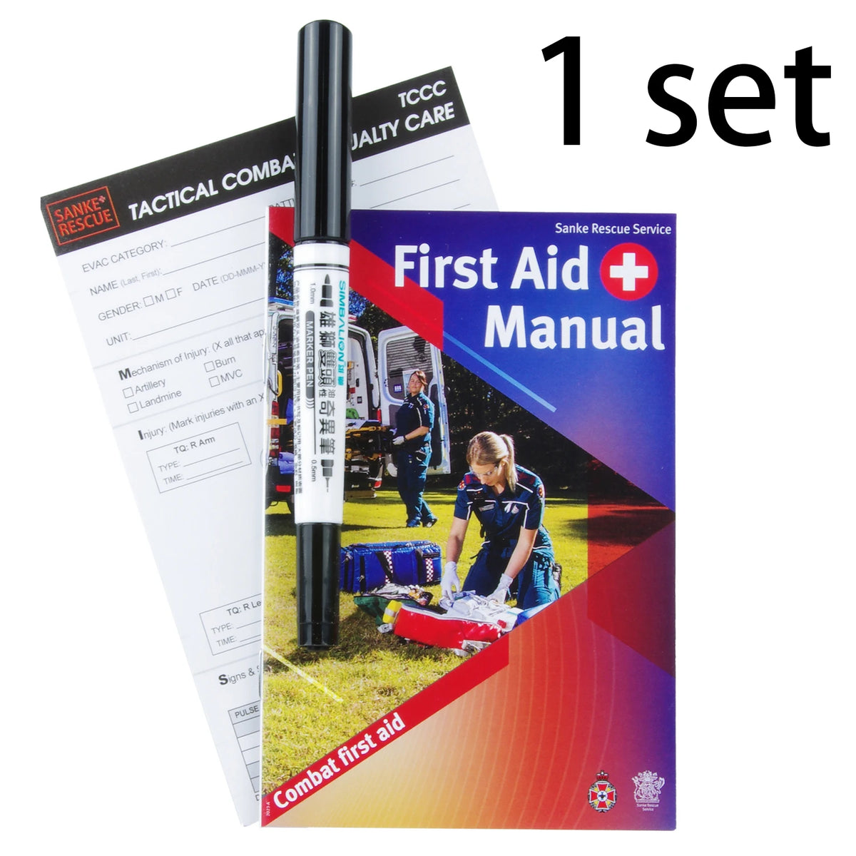 Kit TCCC – Manuel de Premiers Secours Tactiques, Carte de Bilan Blessure et Marqueur – Securite Privee, Intervention et Secourisme Professionnel