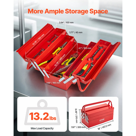 Boîte à Outils Métallique VEVOR 18” – 3 Niveaux / 5 Compartiments | Coffre de Chantier Portable avec Poignée - BLACKBEARD OUTDOOR INDUSTRIES