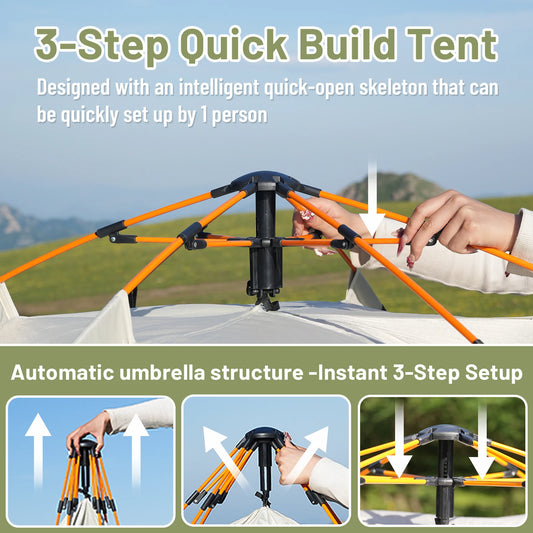 Tente Camping Automatique Pakicetus 3-4 Personnes Oxford – Ouverture Rapide, Imperméable 1500-2000mm | Expédiée d'Allemagne