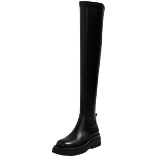 Cuissardes femme simili cuir à talon plat