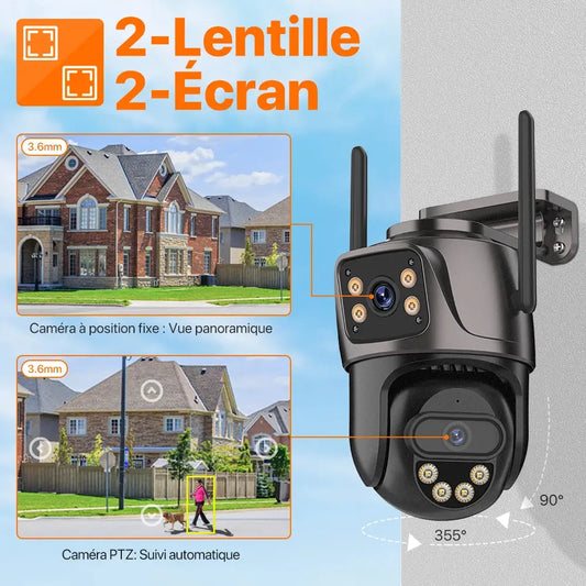 Caméra de Surveillance 4K 8MP PTZ WiFi Double Objectif | Vision Nocturne Couleur | Détection Humaine | Audio Bidirectionnel | iCSee Ma boutique