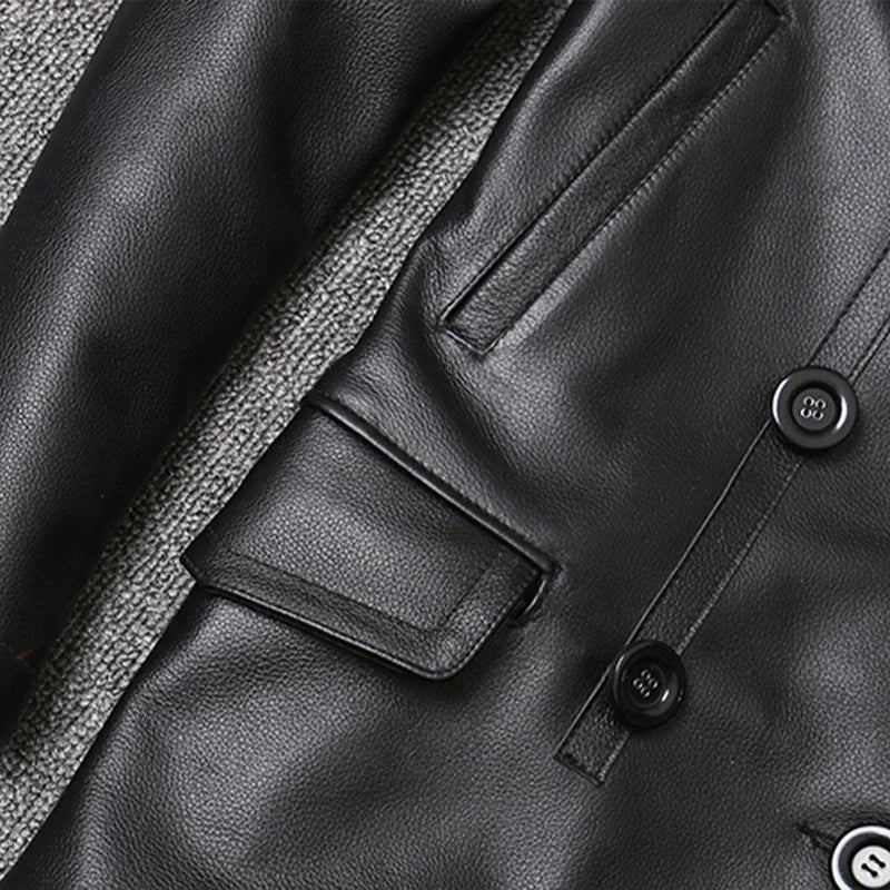 Veste homme en cuir véritable à double boutonnage