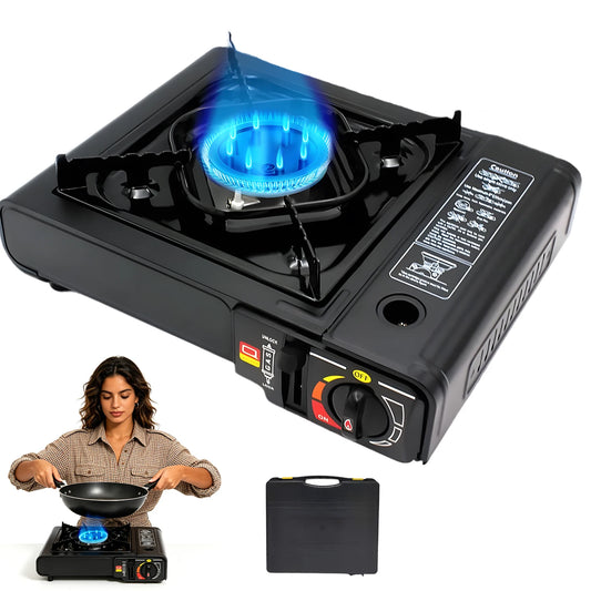 Réchaud à Gaz Portable – Allumage Piézoélectrique, Housse Incluse, Camping Randonnée Pique-Nique