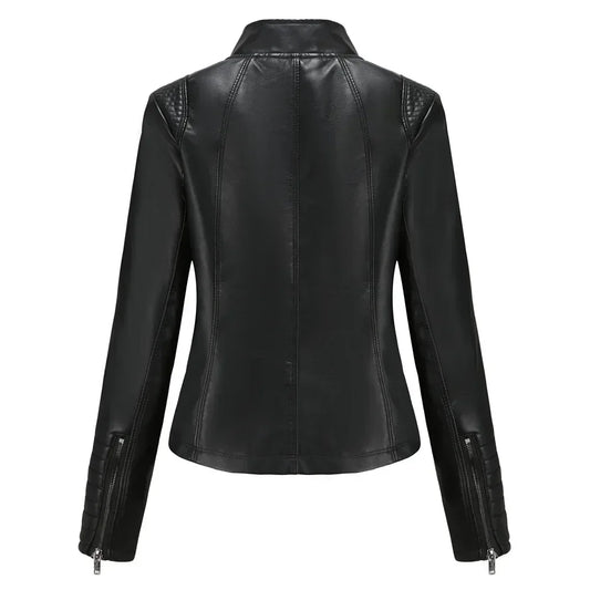 Veste Simili Cuir Moto Femme – 6 Coloris, Col Montant Zip, Printemps Automne