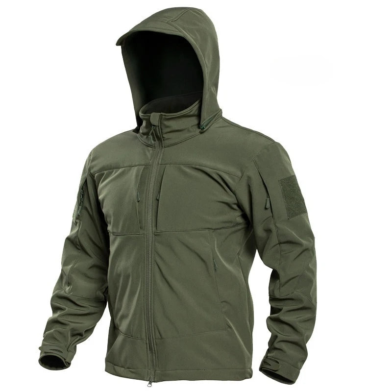 Veste tactique homme softshell doublée polaire, capuche amovible