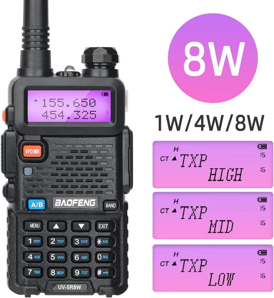 BAOFENG UV-5R 8W – Talkie-Walkie Double Bande VHF/UHF, 128 Canaux, Portée 10 km