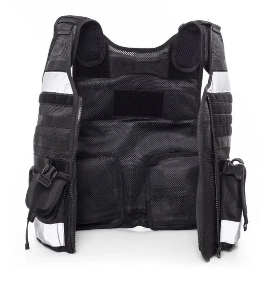 Gilet de Service Tactique Noir Bandes Reflechissantes MOLLE – Respirant Anti-Dechirure pour Agents de Securite, Patrouille et Surveillance (Gilet seul ou avec Noyau Anti-Coupure)