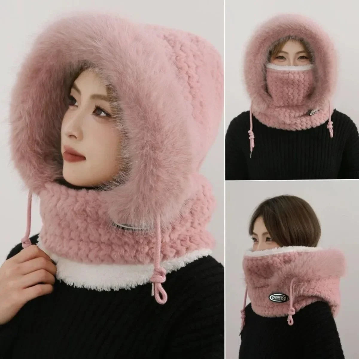 Bonnet Femme Thermique avec Écharpe Intégrée - Protection Oreilles et Cou Hiver