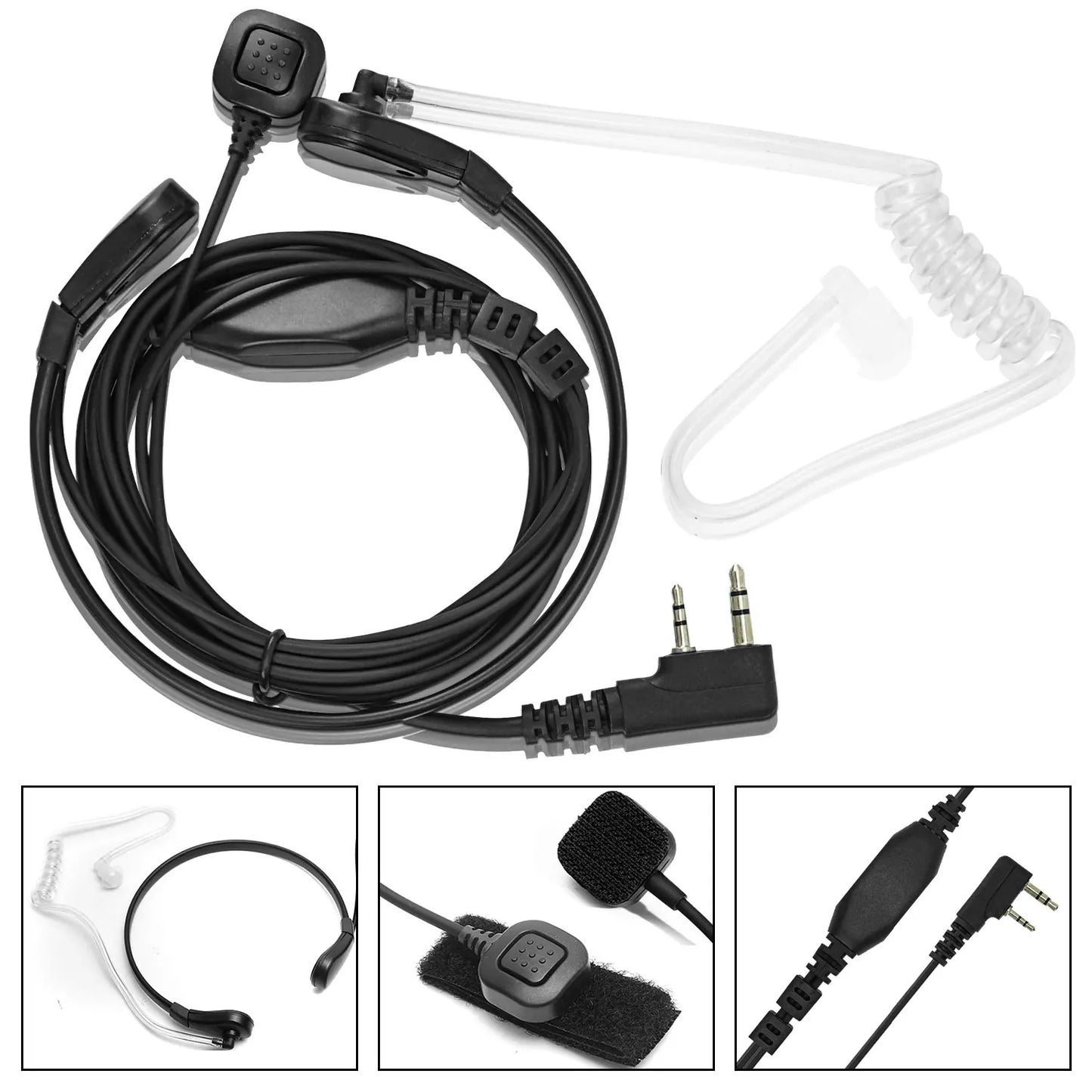 Oreillette Tactique PTT 2 Broches – Compatible Baofeng, Kenwood, TYT, Wouxun