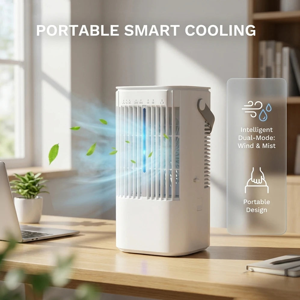 Ventilateur Portable USB avec Veilleuse 7 Couleurs – 900ml, Salon & Chambre