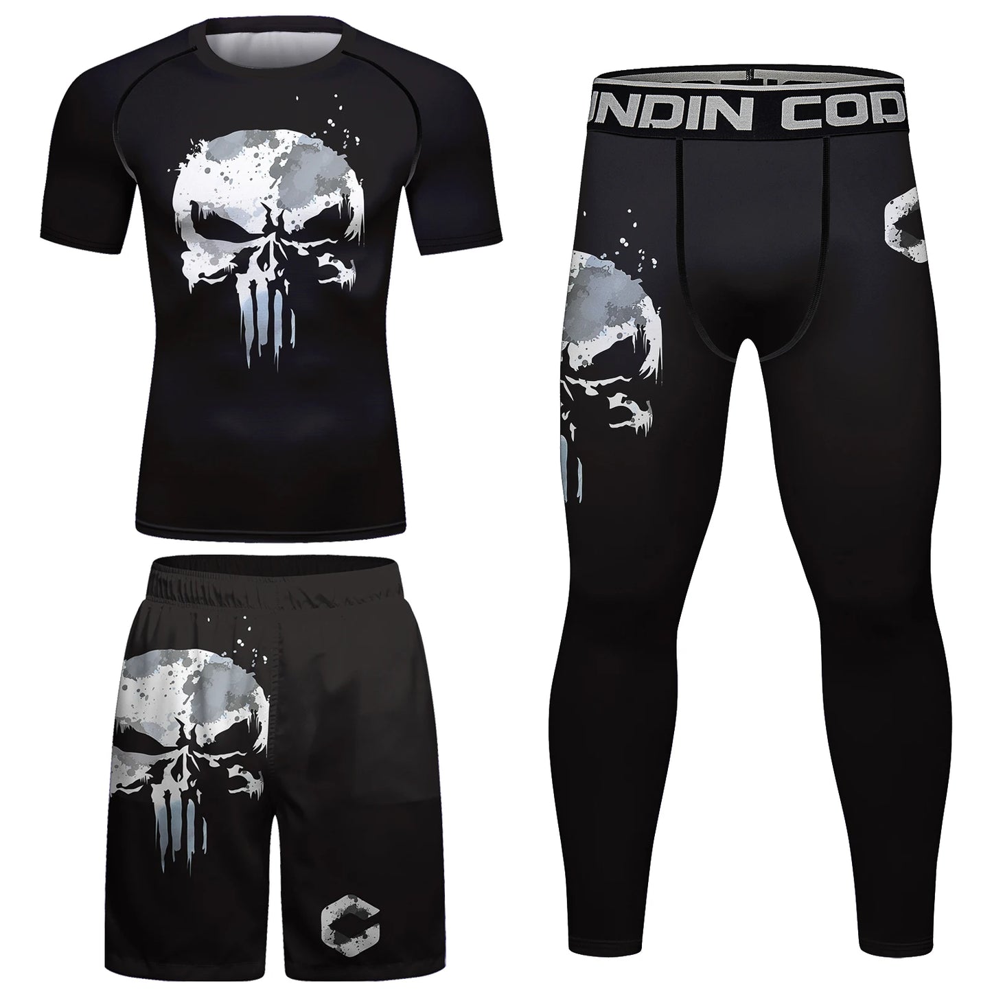 Ensemble T-shirt et Pantalon MMA Jiu Jitsu Skull pour Homme – Rashguard BJJ, Grappling Brésilien, Shorts MMA, Vêtements de Gym, Gi de Boxe, Maillots Muay Thai - BLACKBEARD OUTDOOR INDUSTRIES