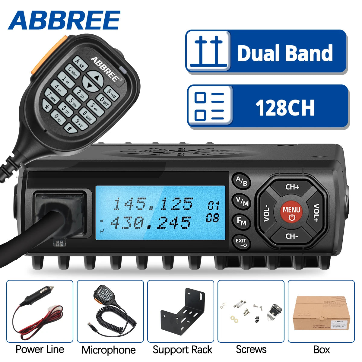 ABBREE AR-318 / AR-218 – Radio Mobile Portable VHF/UHF Double Bande 25W 128 Canaux - BLACKBEARD OUTDOOR INDUSTRIES