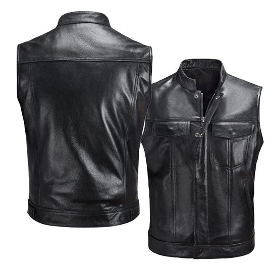 Gilet en Cuir Synthétique pour Homme - Veste en Cuir de Motard Automne Hiver avec Col Montant BLACKBEARD OUTDOOR INDUSTRIES