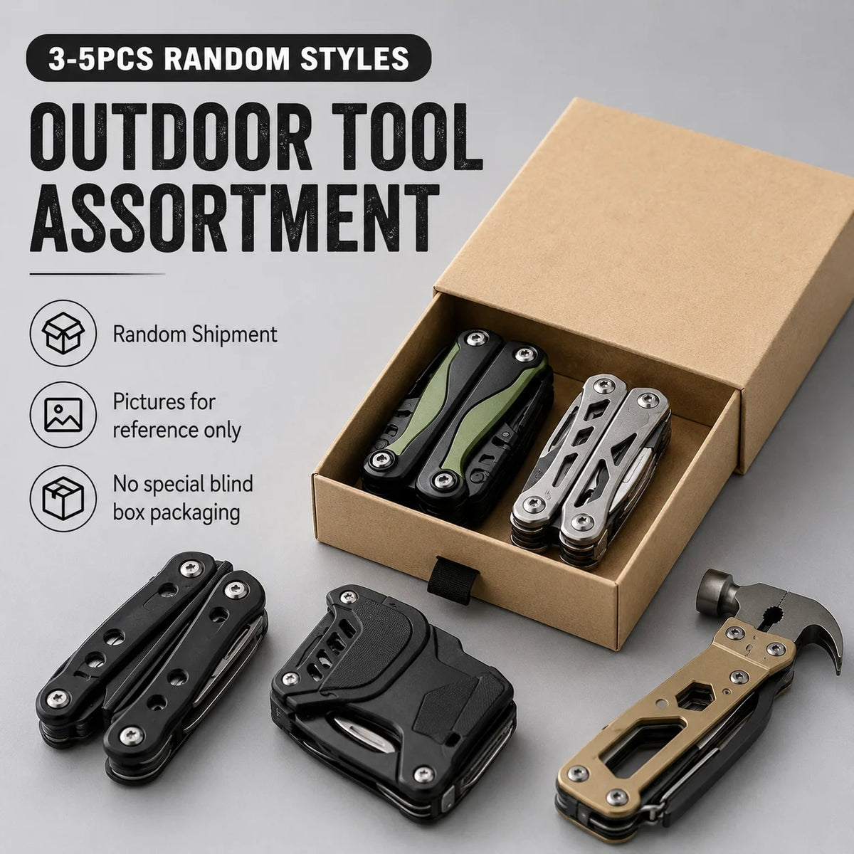 Lot d’outils outdoor multifonctions, 3 à 5 pièces assorties