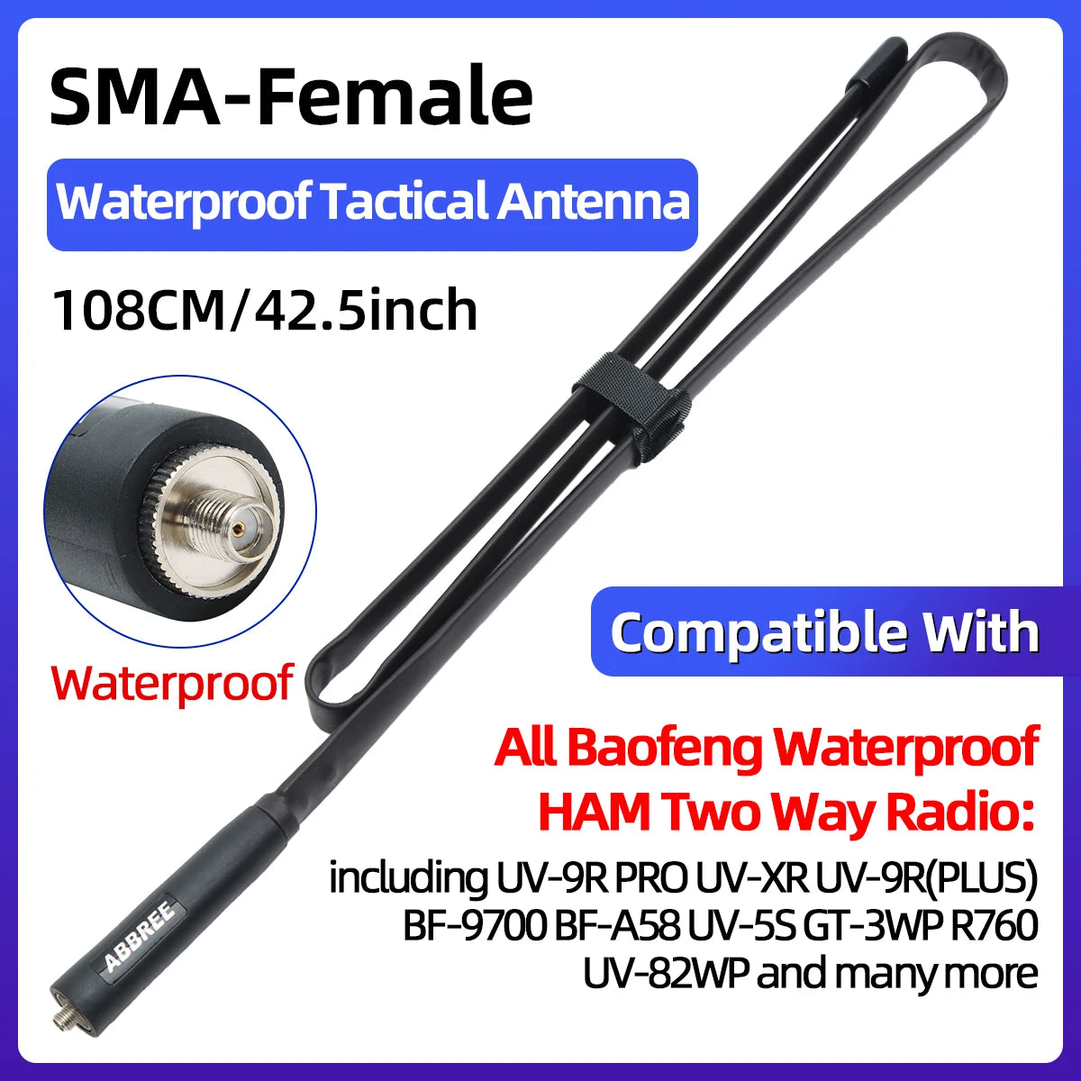 Antenne Tactique ABBREE CS SMA-Female Dual Band VHF/UHF 144/430MHz – Pliable pour Talkie-Walkie Baofeng, Quansheng, Kenwood