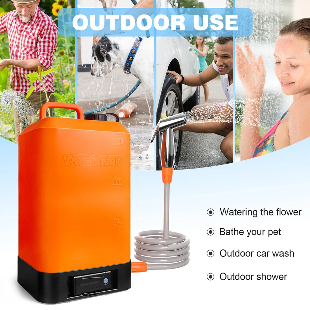 Douche de camping rechargeable USB-C – Sac 16 L et pompe portable