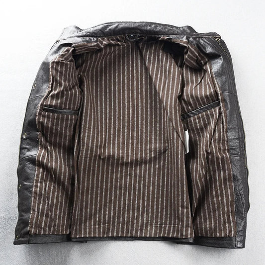 Brown Autumn Leather Jacket Men Safari Style Four Pockets Plus Size 5XL Natural Cowhide M65 Belt Genuine Leather Coat BLACKBEARD OUTDOOR INDUSTRIES