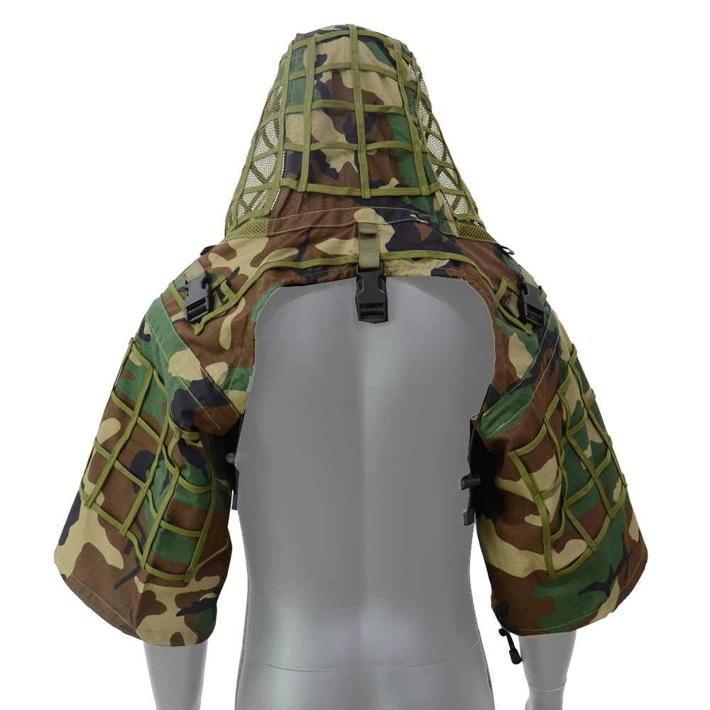 Combinaison Ghillie Tactique ROCOTACTICAL – Cagoule Viper 3D, Bandes Feuillages, Sniper Chasse Airsoft
