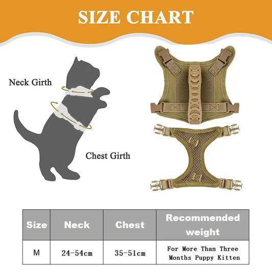Tactical Harness Vest Dog Harness Leash Set for Small Dogs Training Easy Control Vest Pet Chest Strap Accessories for Puppy Cat BLACKBEARD OUTDOOR INDUSTRIES