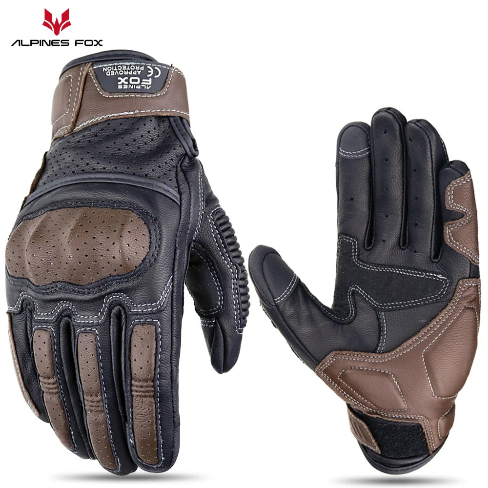 Gants Moto Cuir Rétro Homme Femme – Homologués CE, Écran Tactile, Taille M à XXL