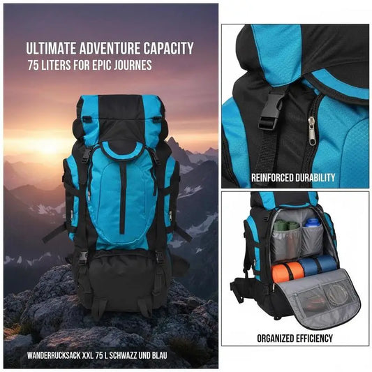 Sac à Dos Randonnée XXL 75L – Polyester 600D Imperméable | Trekking, Camping, Voyage | Expédié d’Allemagne