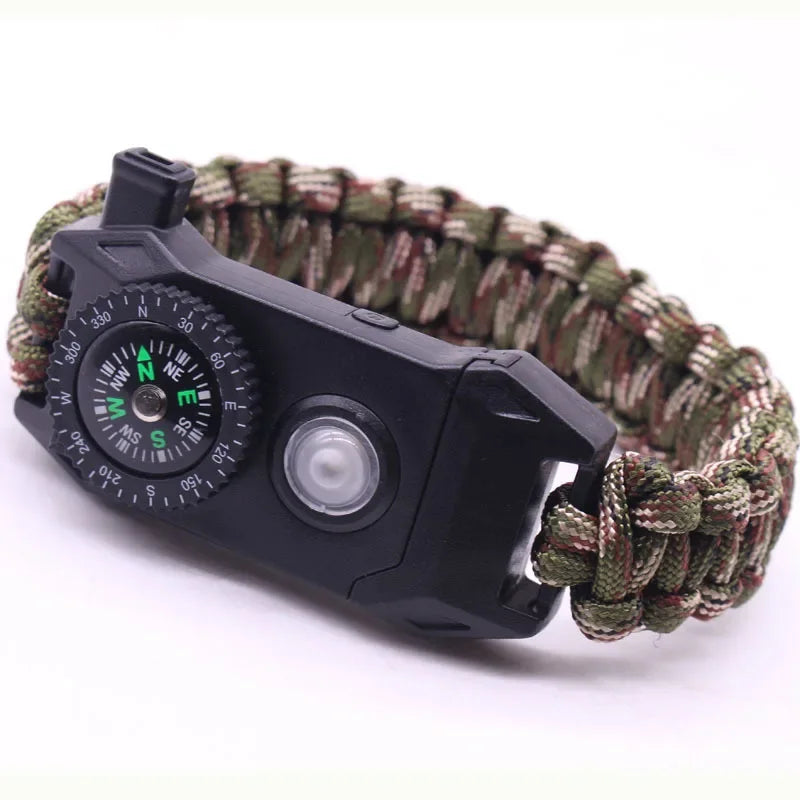 Bracelet de Survie Paracorde — Boussole, Sifflet, Lumière LED, Corde SOS 7 brins — Unisexe