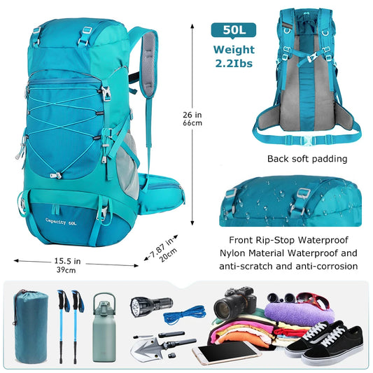 Sac à dos randonnée 50 L avec housse de pluie