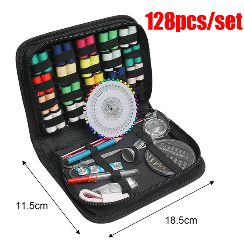 Kit de couture portable 172/128/67/27 pièces avec fils, aiguilles, ciseaux, mètre ruban, boutons et sac de rangement