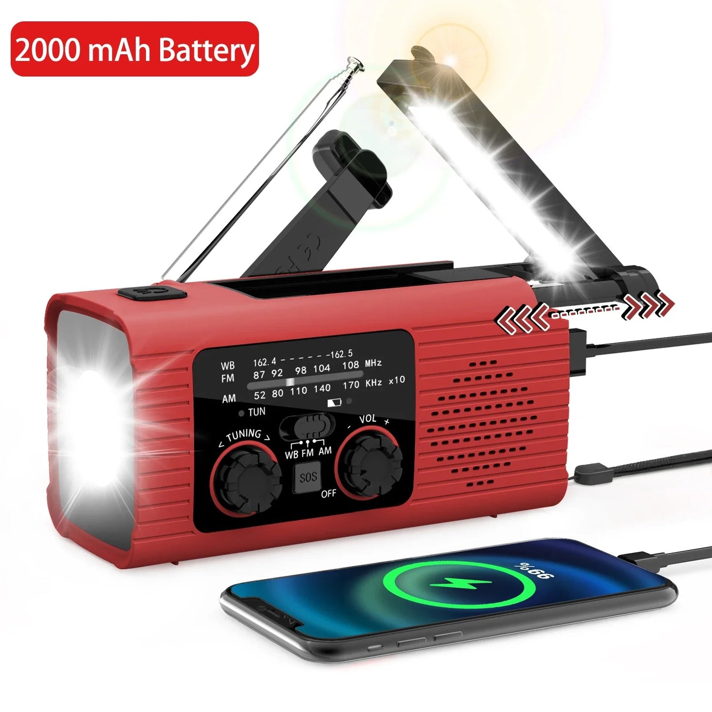 Radio Solaire Rechargeable avec Lampe d’Urgence – Radio AM/FM, LED, Recharge Manuelle et Solaire, Étanche IPX3 Ma boutique