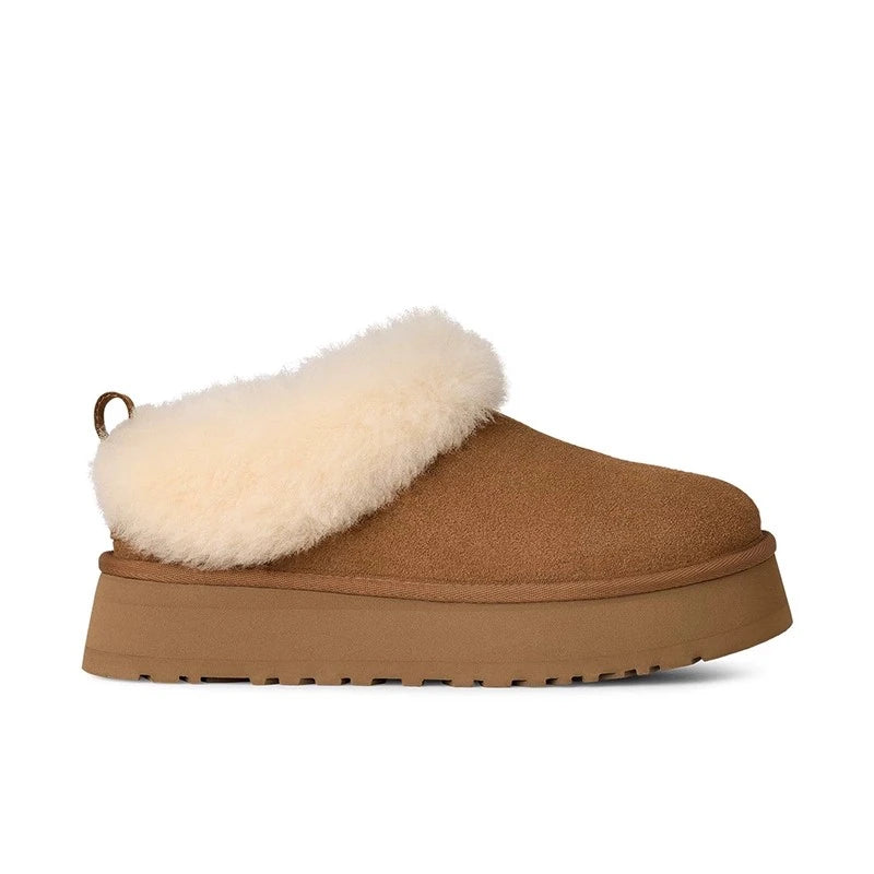 Bottines de Neige Femme Fourrure & Laine – Semelle Épaisse, Talon Carré, Slip-On Hiver