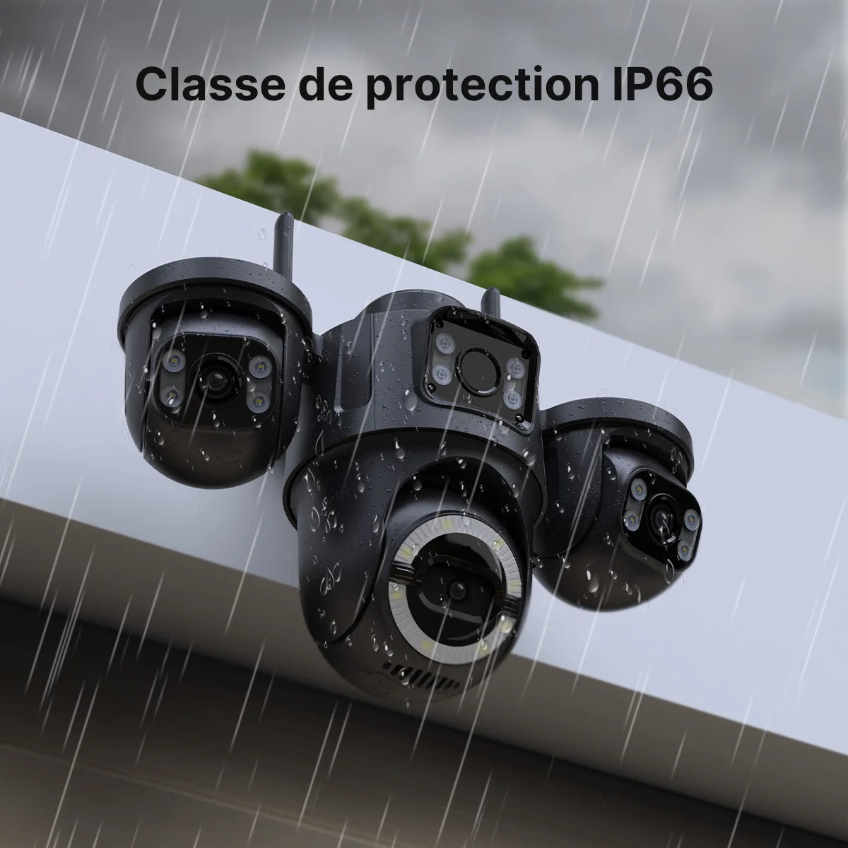 Caméra de surveillance WiFi extérieure PTZ à 3 objectifs