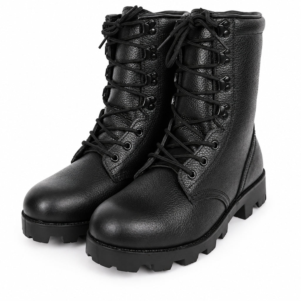 Rangers Tactiques de Combat Homme Noires - Cuir Véritable, Mi-Mollet