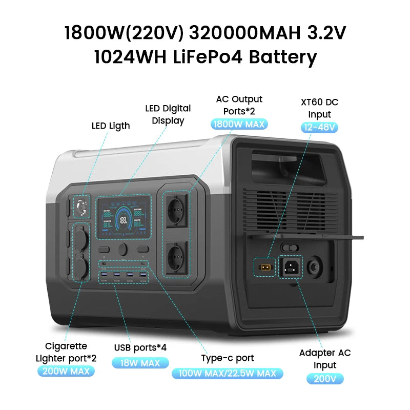 Station d'énergie portable XP1000 1024Wh avec batterie Lifepo4, fonction UPS et panneaux solaires pliables de 400W et 200W - BLACKBEARD OUTDOOR INDUSTRIES