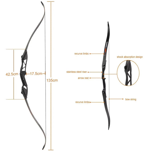 56" Archery Recurve Hunting Bow 30-50lbs Outdoor Hunting Take-down Bow for Right-handed Powerful Shooting Target Practice Bow BLACKBEARD OUTDOOR INDUSTRIES