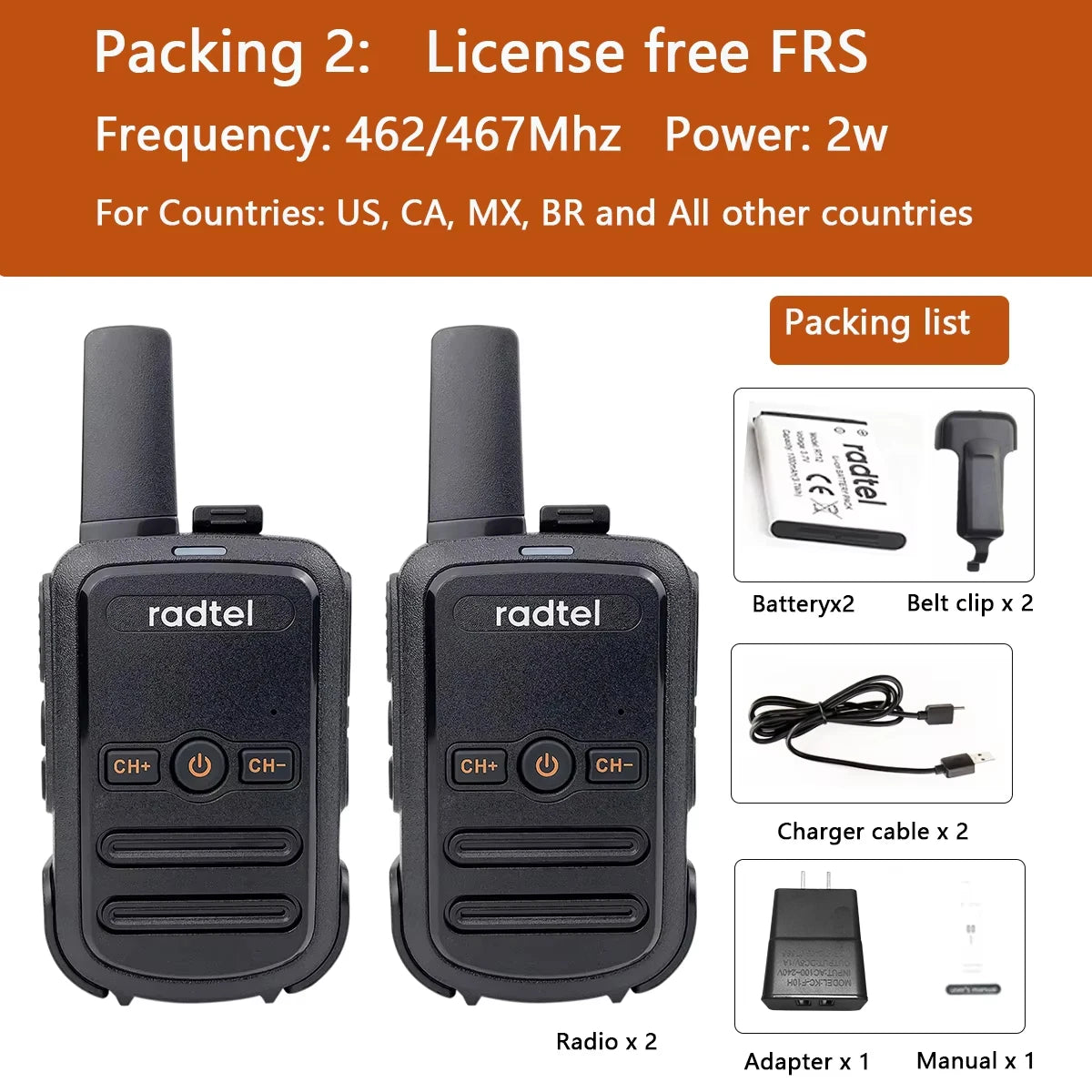 Talkie-Walkie Radtel RT-12 – PMR/FRS Sans Licence, Portée 3 km, 16 Canaux