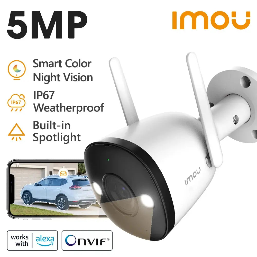 Caméra de Surveillance Wi-Fi Extérieure IMOU Bullet 2E – 5MP – Vision Nocturne Couleur – Détection Humaine – IP67 – Avec Projecteurs Intégrés Ma boutique