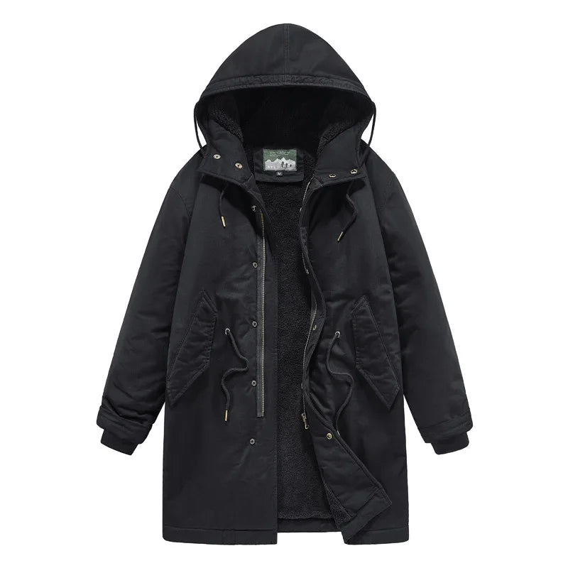 New American Retro M51 Mid-Length Windbreaker Parka with Hood Coat - Amish Cotton Long Coat for Men - Fall/Winter BLACKBEARD OUTDOOR INDUSTRIES