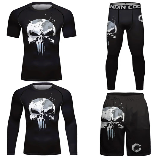 Ensemble T-shirt et Pantalon MMA Jiu Jitsu Skull pour Homme – Rashguard BJJ, Grappling Brésilien, Shorts MMA, Vêtements de Gym, Gi de Boxe, Maillots Muay Thai - BLACKBEARD OUTDOOR INDUSTRIES