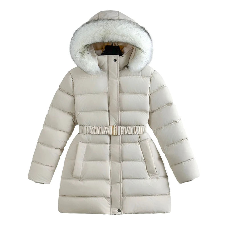 Manteau d'hiver femme matelassé à capuche et ceinture