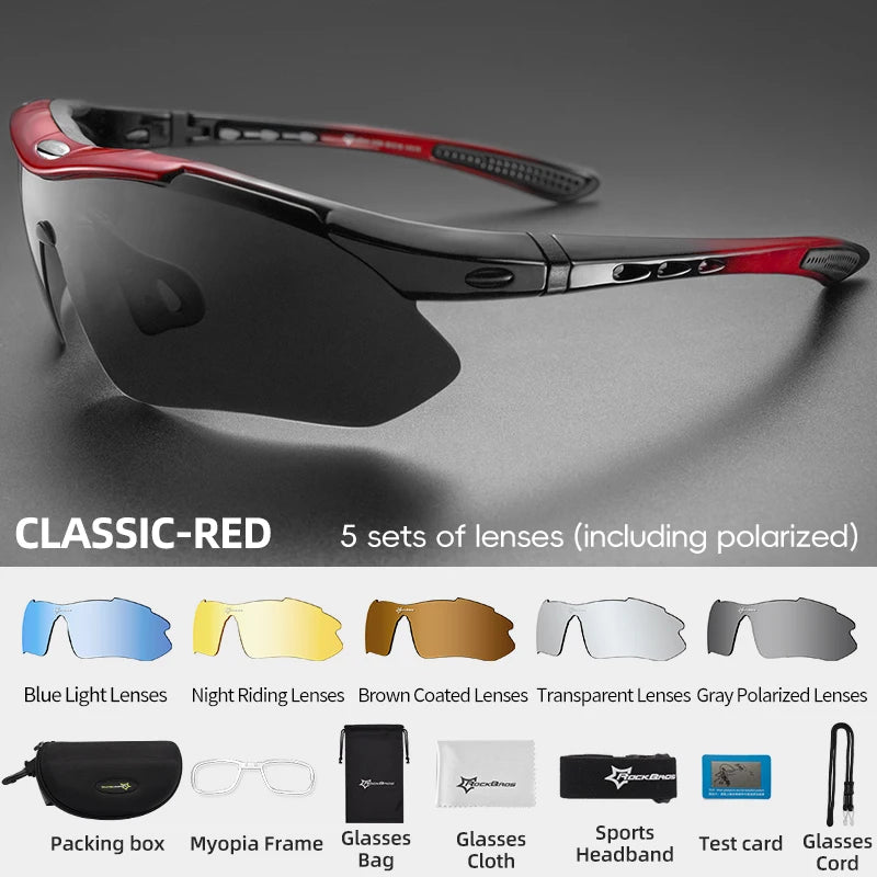 ROCKBROS Lunettes Cyclisme Polarisées – 5 Verres Interchangeables VTT Route