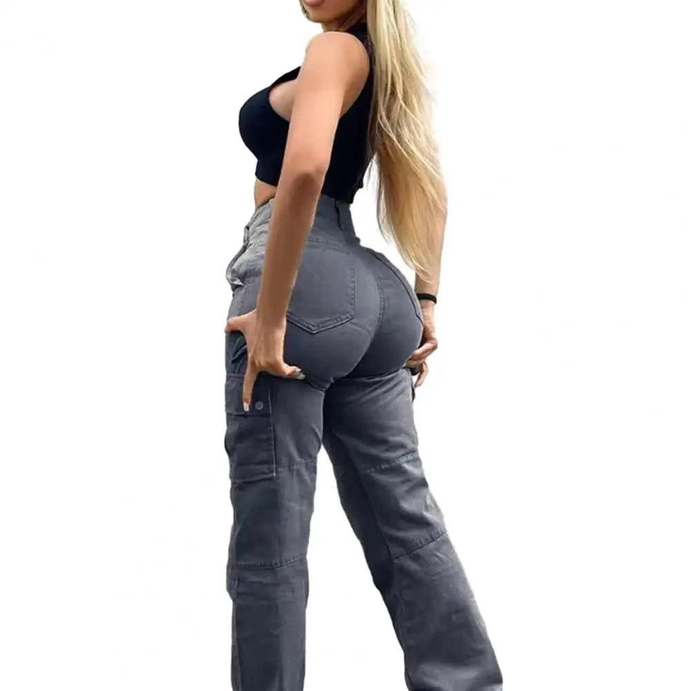 Pantalon cargo femme taille haute multi-poches
