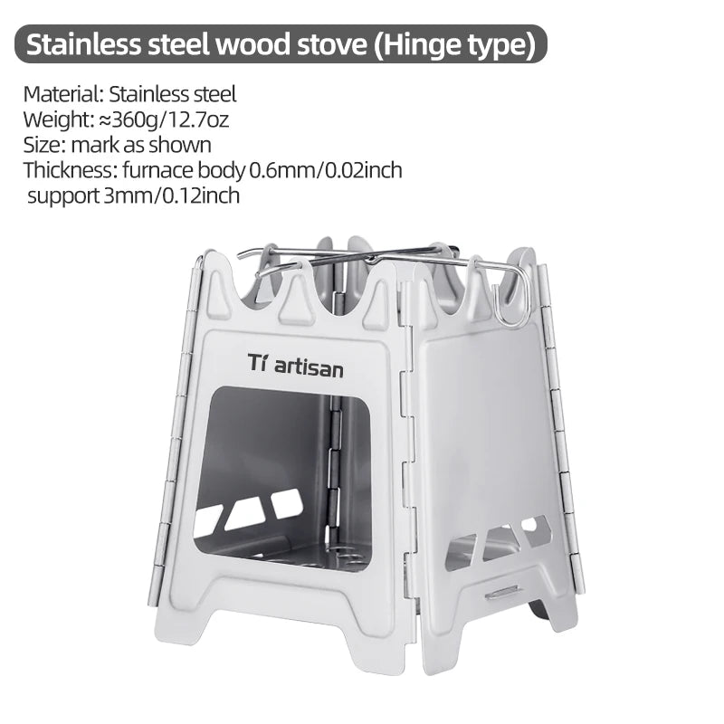Réchaud à bois pliable pour camping et bivouac – Titane ou inox